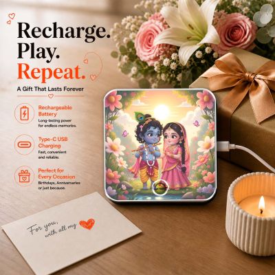 Shri Radha Krishna Musical Fridge Magnet Religious Decoration for Pooja Room, Home Decor Item for Living Room, Office Music Player with Rechargeable Speaker Spiritual Gift for Birthday